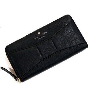 Kate Spade New York Black Leather Zip-Around Wallet – Classic Long 7.75" x 4"